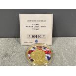 Limited edition VE Day commemorative coin gold plated 32g with certificate