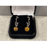 Silver amber drop earrings