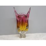 Massive strawberry and gold cased clear 12cms high Josef Hospodka vase for Chribska