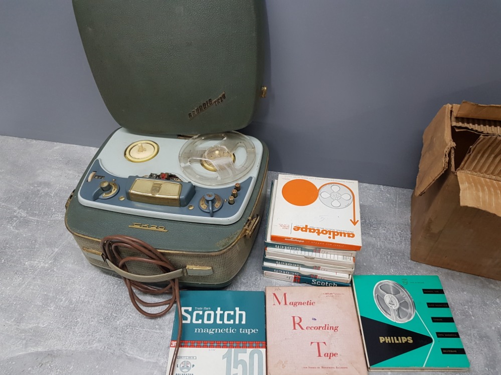 Vintage Grundig TK20 reel to reel player including 9 magnetic recording tapes in original boxes