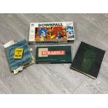 Vintage scrabble, MB games Downfall and 2 stamp albums