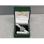 Sterling silver crested tie clip in original box, 6.9g
