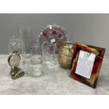 Box of glass vases and Beneagles osprey decanter