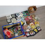 Box containing a large Quantity of vintage block puzzles includes Warner Bros, Pacman, batman,