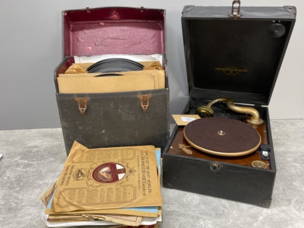 Columbia gramophone and lots of records