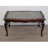 Mahogany Queen Anne glass topped coffee table 98x59cm