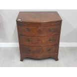 Walnut bow fronted 3 drawer writing chest 48x68cm
