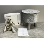 The Leonardo collection figure of couple along with silver foot stool and IKEA lamp unopened
