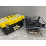 Toolbox with contents, Jaguar mud guards and other tools