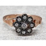 925 silver cluster ring with rose gold tone, 2.6g gross size R, boxed
