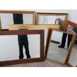 A lot of six mirrors three gold bevelled edged and three smooth