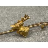 Vintage 9ct gold Stags head hunting brooch/tiepin full hallmarked excellent collection 4.2g 4.5cms