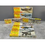7 keil kraft flying scale model aeroplanes including Hurricane and mustang all boxed