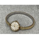 9ct gold Bernex ladies watch, plated bracelet in working order