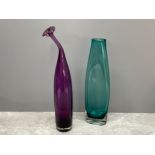 2 glass vases (twisted) 40cms and 35cms