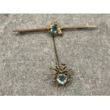 Antique 9ct gold Bug spider and fly bar brooch. Chester hallmarked for 1921 maker WBS very nice