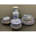 Box of blue and white plates and bowls