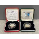 Royal mint silver proof 1998 50p 25th anniversary EEC and 2000 50p Libraries in original boxes and