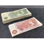 Banknotes 1960-61 £1 L.K O’Brien (65) in mixed grades and 1962-66 10 shillings Hollom (7)
