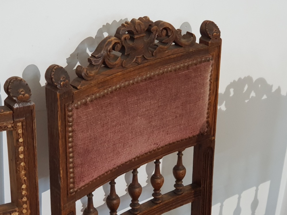 Set of 4 carved oak and metal studded dining chairs, late Victorian/Edwardian - Image 2 of 2