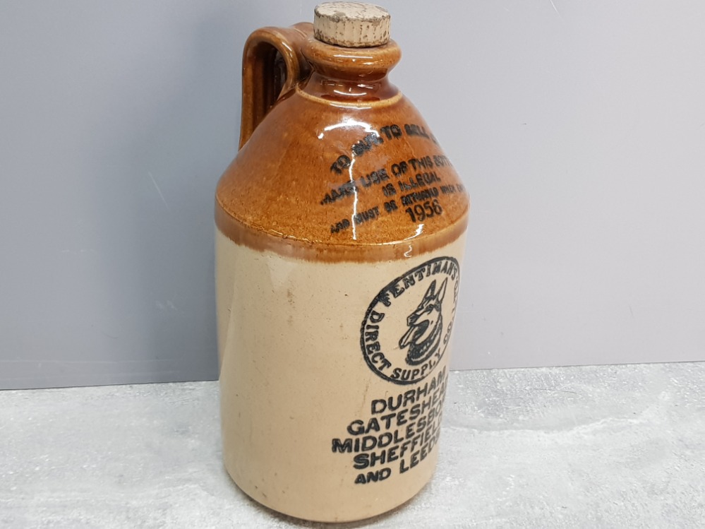 Large vintage stoneware advertising flagon 1956 with original stopper, 28cm