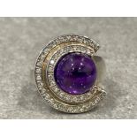 Silver 925 amethyst and cz ring 8.56g size P