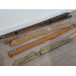 6 vintage fishing rods hand built from cane, 3 with covers