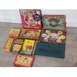 9 boxed vintage games includes Aerial post, blow football and clown ring toss etc