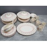 22 pieces of Weatherby Hanley dinnerware in pink and white plus Keele st.pottery 5 cups and 6
