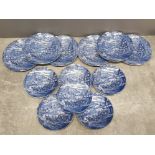 Set of 6 Enoch Wedgwood blue and white plates together with 6 wedgwood dickens coaching days