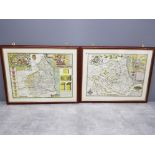 Framed copies of antique maps of Northumberland and Durham, 63x50cm