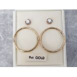 9ct gold hoop earrings and 9ct gold cz stud earrings