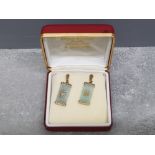 9ct gold mounted rectangular shaped jade drop earrings 7.22g gross