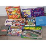 Box of vintage games including the football classic Wembley, Lego minotaurus and the Matchbox