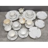 38 pieces of white and grey english bone china, cups, saucers etc