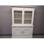 Victorian painted pine kitchen cabinet,glazed top with two opening doors.