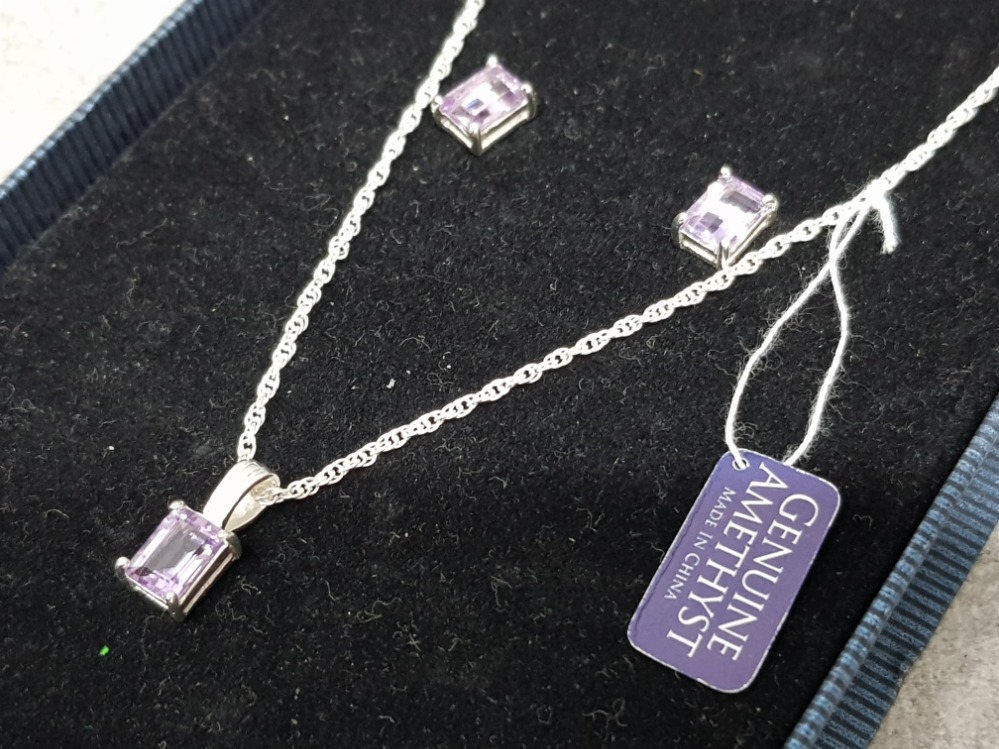 Silver and amethyst pendant and earring set, boxed - Image 2 of 2