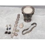 Various silver jewellery pieces, coin bracelet, vintage earrings, locket etc