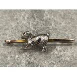 Delightful antique Jack Russell dog brooch gold silver super 3D model on gold bar 5.4g