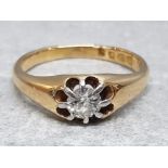 18ct gold round old cut diamond solitaire ring, 3.48g gross size K