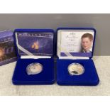 Royal mint silver proof £5 crowns 2095 Prince Harry and 2000 millennium with original boxes and