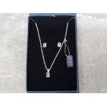Silver and amethyst pendant and earring set, boxed