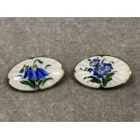 2 pretty floral sterling silver and enamel brooches by Ivar T Holth Norway designer very nice