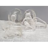 6 wedgwood handmade crystal glass paperweights, all with bird design owl, woodpecker, swan etc