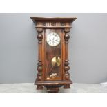 Edwardian mahogany wall clock with pendulum and key