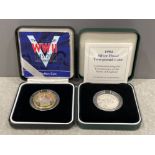 Royal mint £2 silver proof coins. 2005 piedfort 60th anniversary and 1994 commemorating the