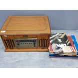 Vintage collection record deck with integral speakers plus small amount of albums and 78s records,