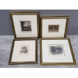 4 etchings displaying different themes, displayed in 4 matching frames, W.Miller, W.foden, Finden