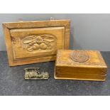 2 handmade wooden boxes and brass key holder