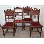 Set of 4 carved oak and metal studded dining chairs, late Victorian/Edwardian